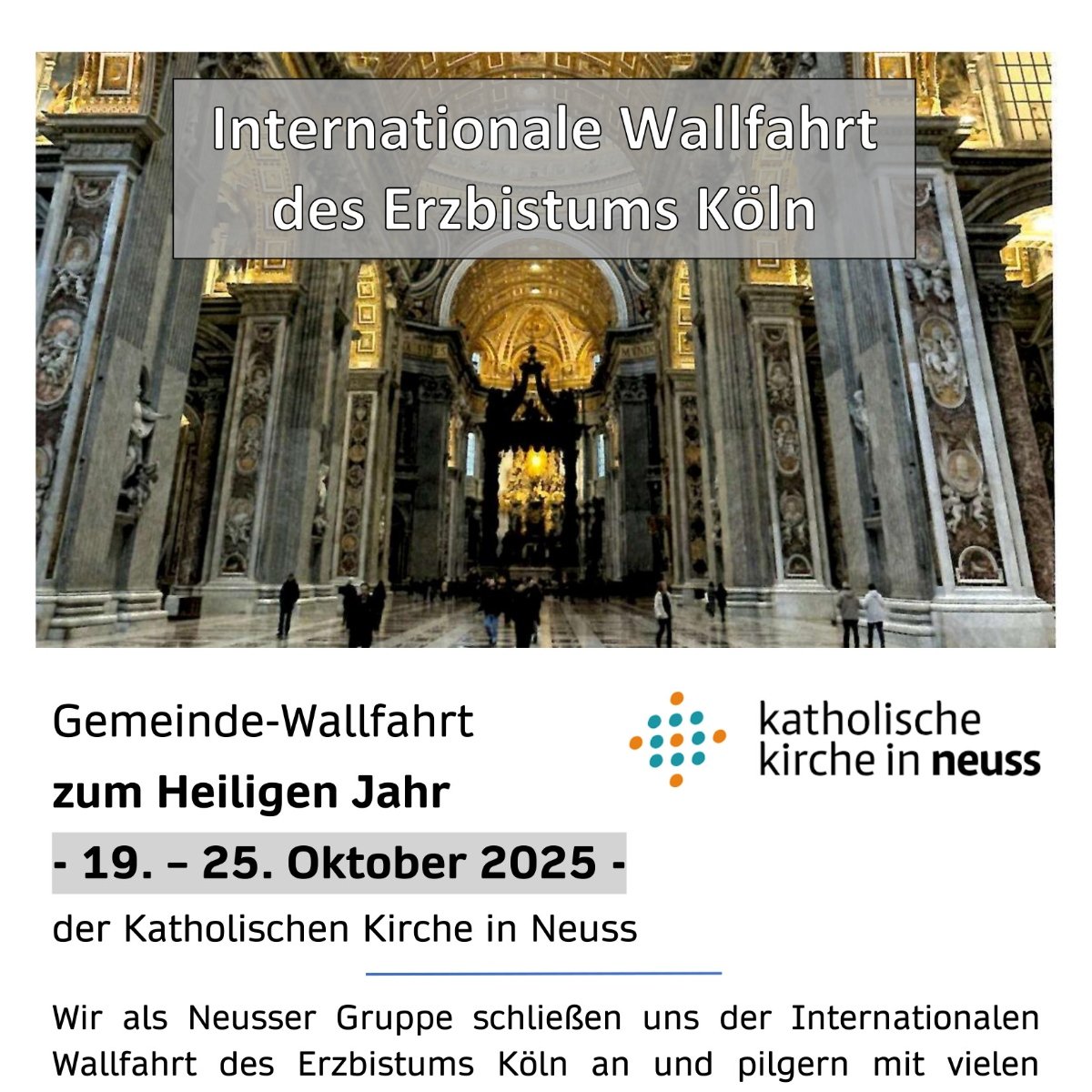 Rom Wallfahrt 2025 - Flyer - NEUER (c) Erzbistum Köln