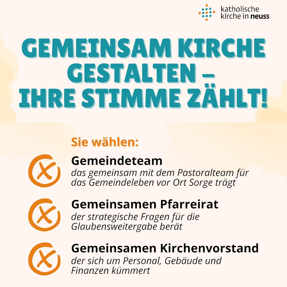 Wahlen 2025 - Gemeindeteam, Pfarreirat, Kirchenvorstand (Quadrat) (c) Katholische Kirche in Neuss